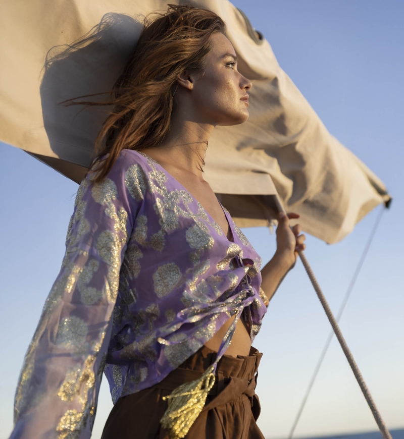 Top Sunday - lilas / dégradé manche pêche - manches longues - style boho - col V- Miss June Paris - 4