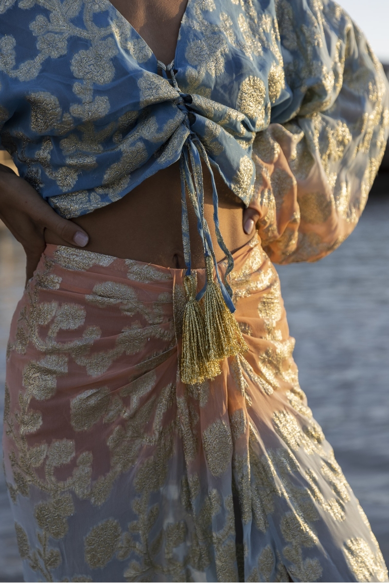 Falda Midi Shade - Melocotón/azúl - Detalles Dorados - Estilo Boho - Miss June Paris - 3