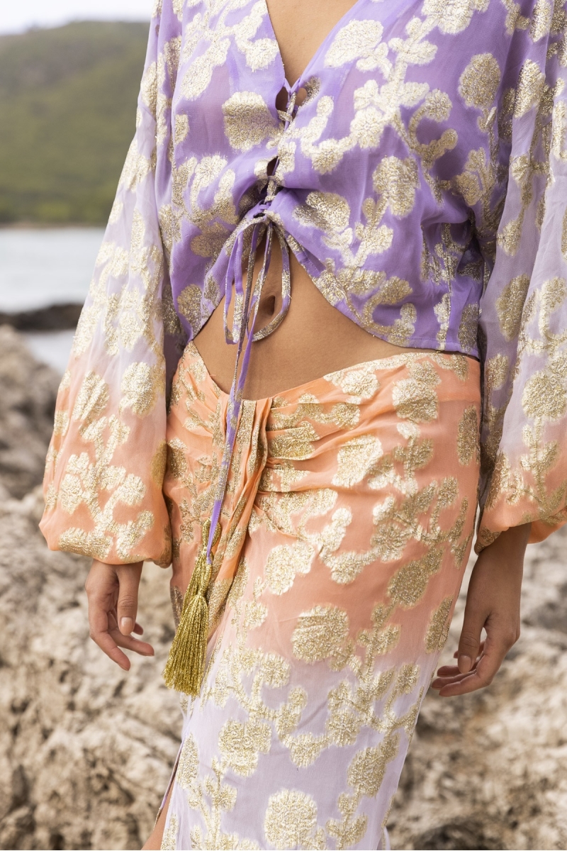 Shade Midi Skirt - Peach/Lilac - Golden Details - Boho Style - Miss June Paris - 1