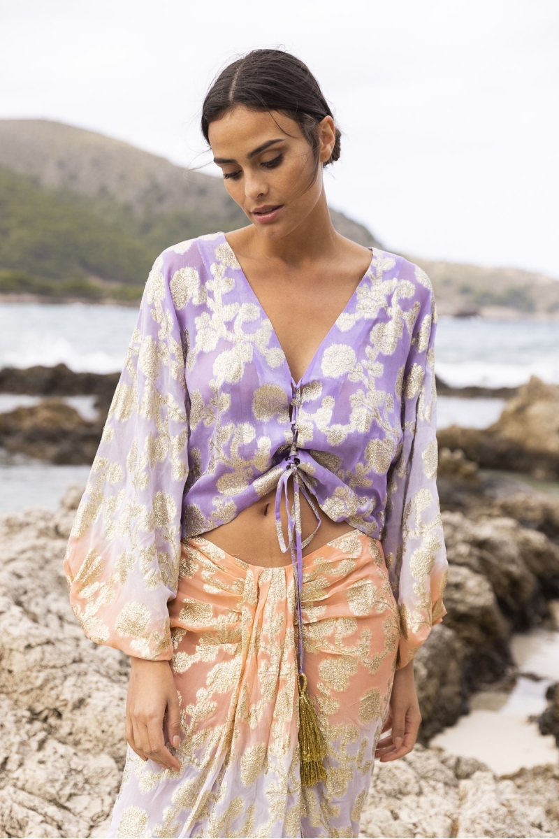 Shade Midi Skirt - Peach/Lilac - Golden Details - Boho Style - Miss June Paris - 2