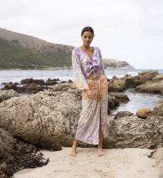 Falda Midi Shade - Melocotón/Lila - Detalles Dorados - Estilo Boho - Miss June Paris - 3