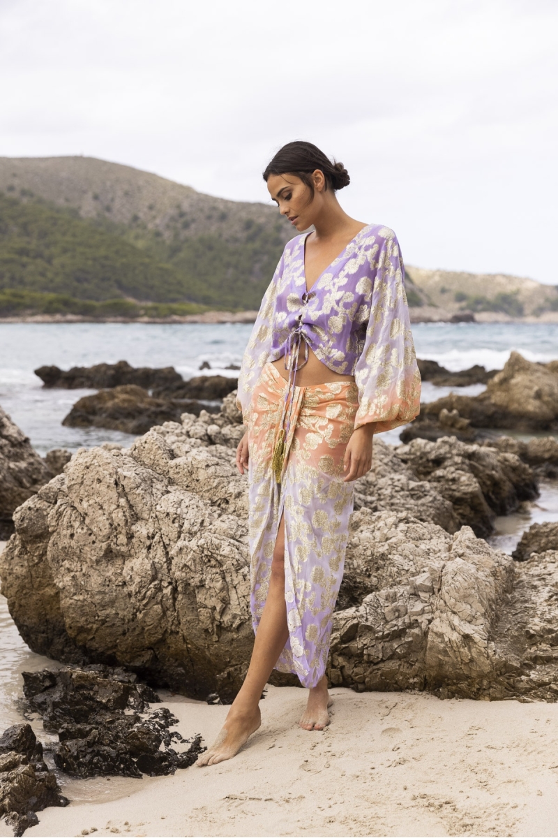 Shade Midi Skirt - Peach/Lilac - Golden Details - Boho Style - Miss June Paris - 4