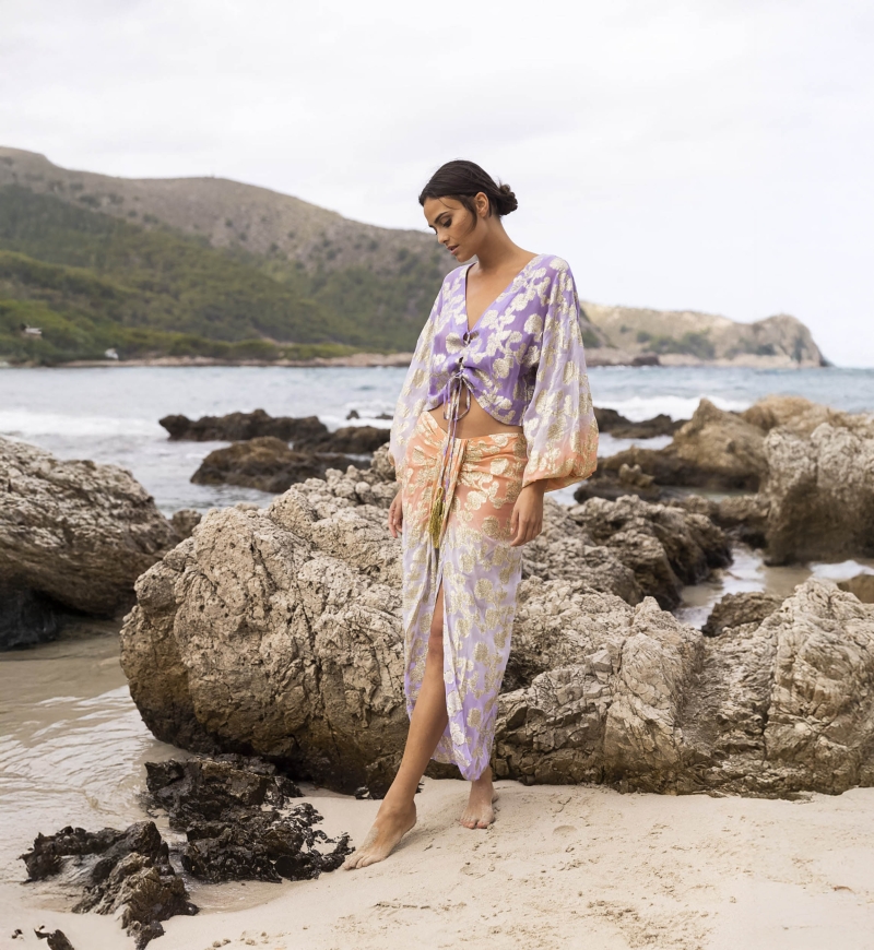 Shade Midi Skirt - Peach/Lilac - Golden Details - Boho Style - Miss June Paris - 4