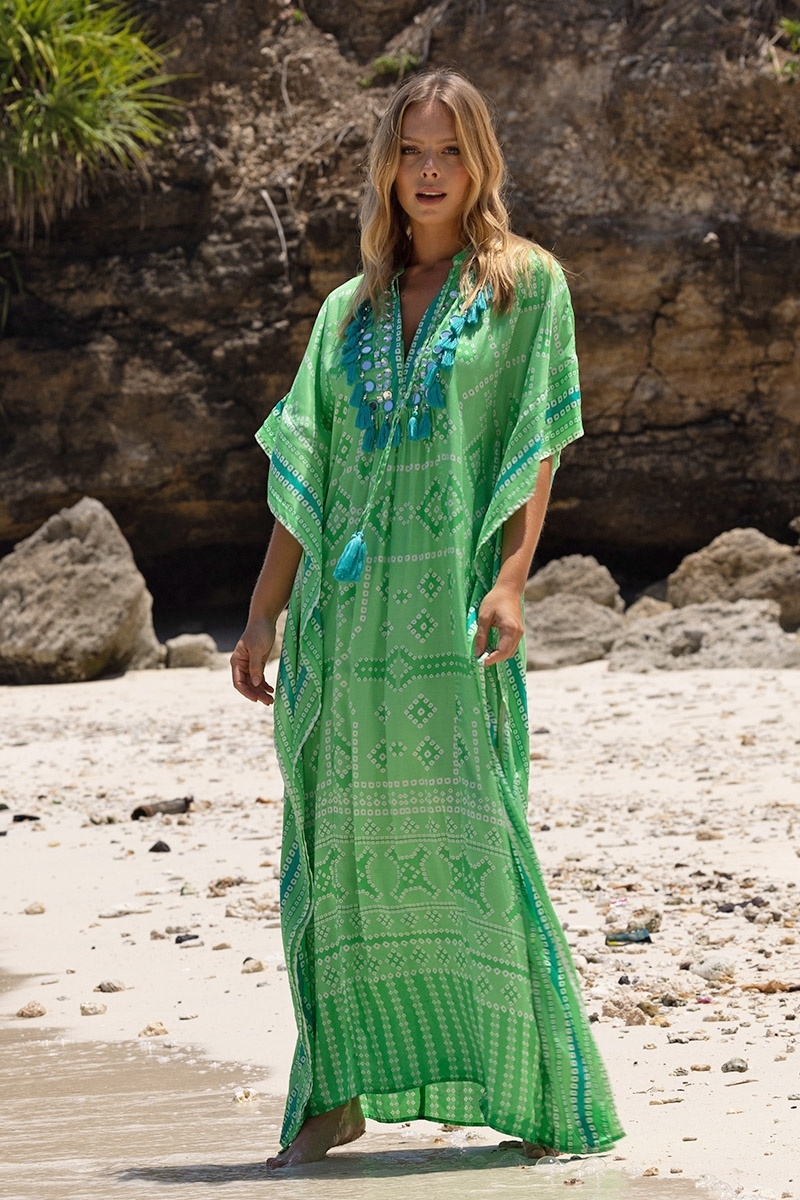 short sleeve bohemian long caftan SIERRANE - Miss June