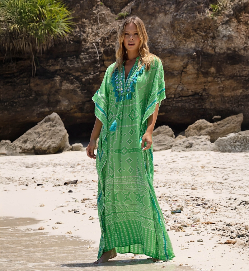 short sleeve bohemian long caftan SIERRANE - Miss June