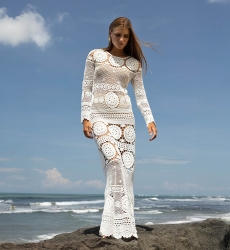 Vestido Largo Birkin - blanco - en crochet - Mangas Largas - Bohemio - Miss June Paris - 5