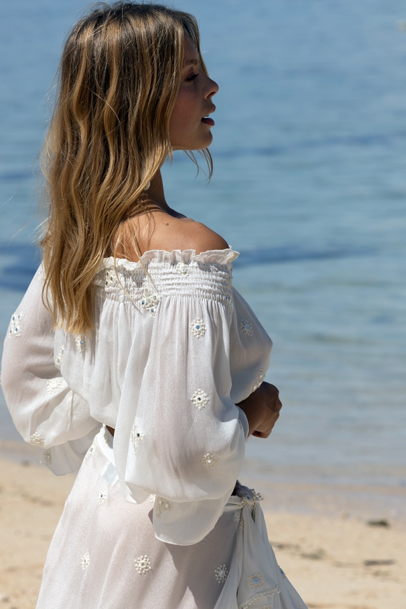 Maeve Long Sleeve Top - White - Mirror Effect Sequins - One Size XS/M - Miss June Paris - 3