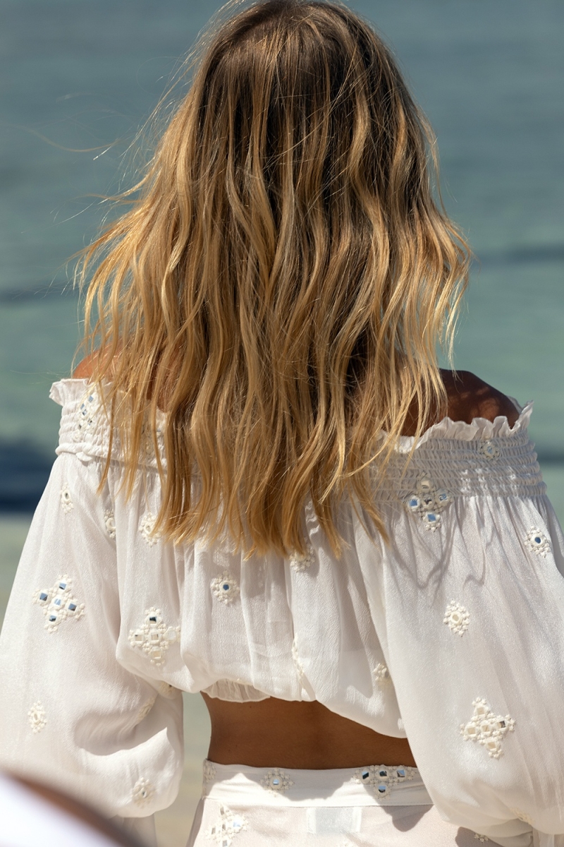 Top manche longue Maeve - blanc - séquins effet miroir -  taille unique XS/M - Miss June Paris - 4