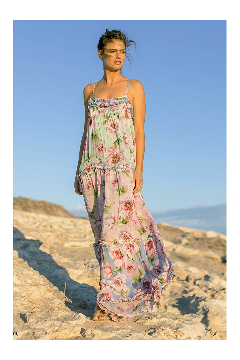 Robe Longue Petal -  fleurie - manches débardeur - Miss June Paris - 6