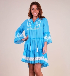 Vestido corto Cecilia - azul con bordado blanco - delicado encaje - textura refinada - Miss June Paris - 5