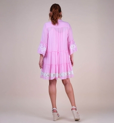 Vestido corto Cecilia - rosa con bordado blanco - delicado encaje - textura refinada - Miss June Paris - 7