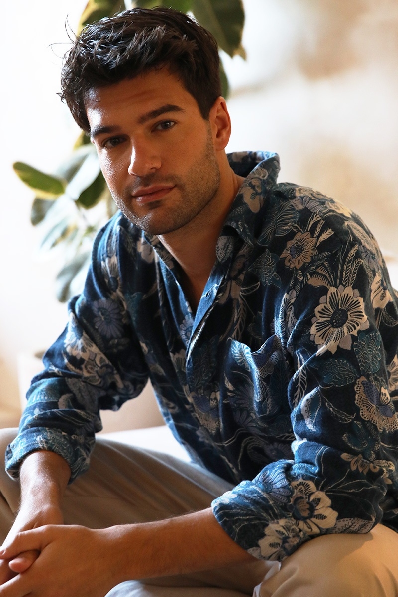 Shirt Guatape – navy blue – floral print – long sleeve – Shay collection – Miss June Paris – 8