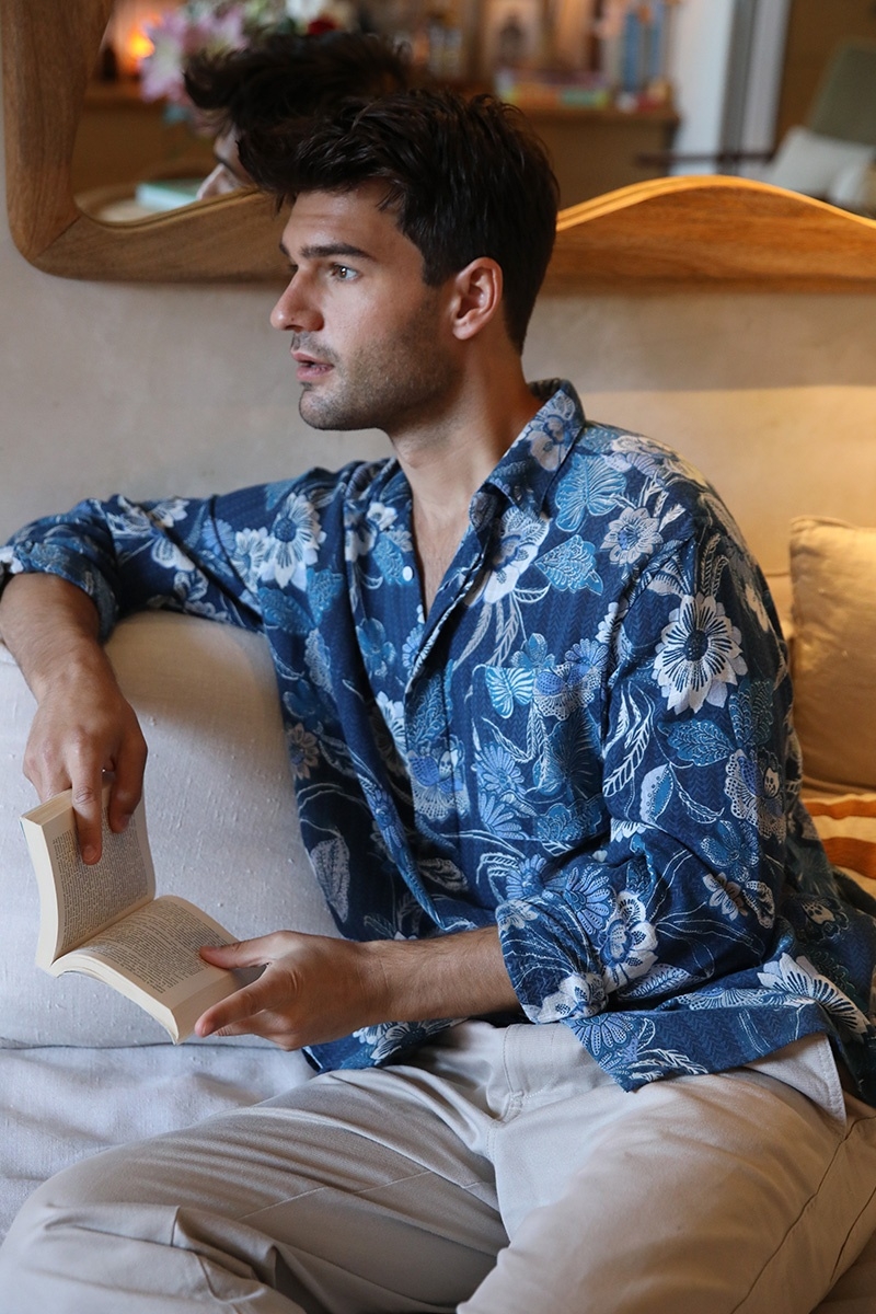 Chemise Guatape - bleu marine - imprimé floral - manche longue - collection Shay - Miss June Paris - 6