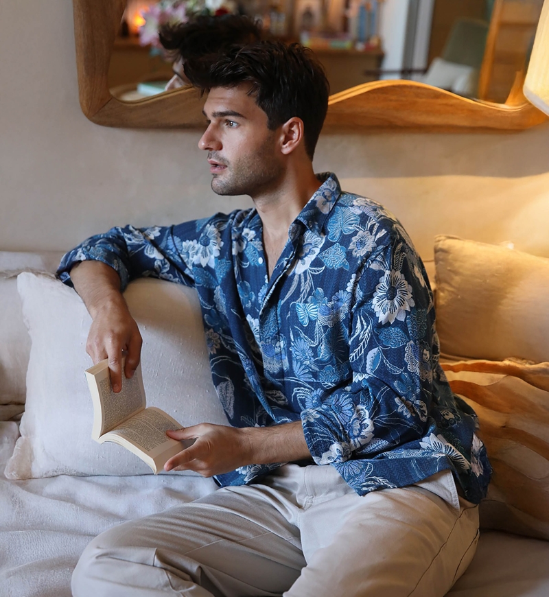 Chemise Guatape - bleu marine - imprimé floral - manche longue - collection Shay - Miss June Paris - 6