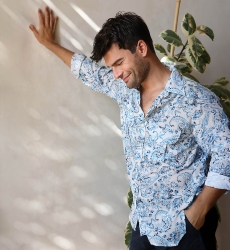 Shirt Filandia – white – paisley print / blue – long sleeves – front pockets – Shay collection – Miss June Paris – 6