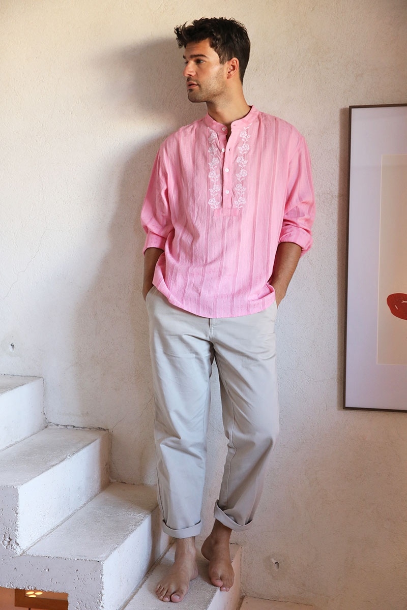 Shirt Jerico – pink with white embroidered details – long sleeves – Shay collection – Miss June Paris – 5