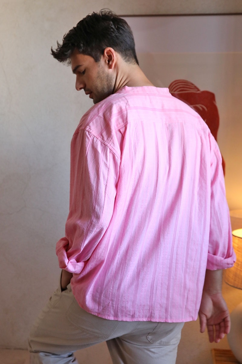 Camisa Jerico – rosa con detalles bordados en blanco – mangas largas – colección Shay – Miss June Paris – 7