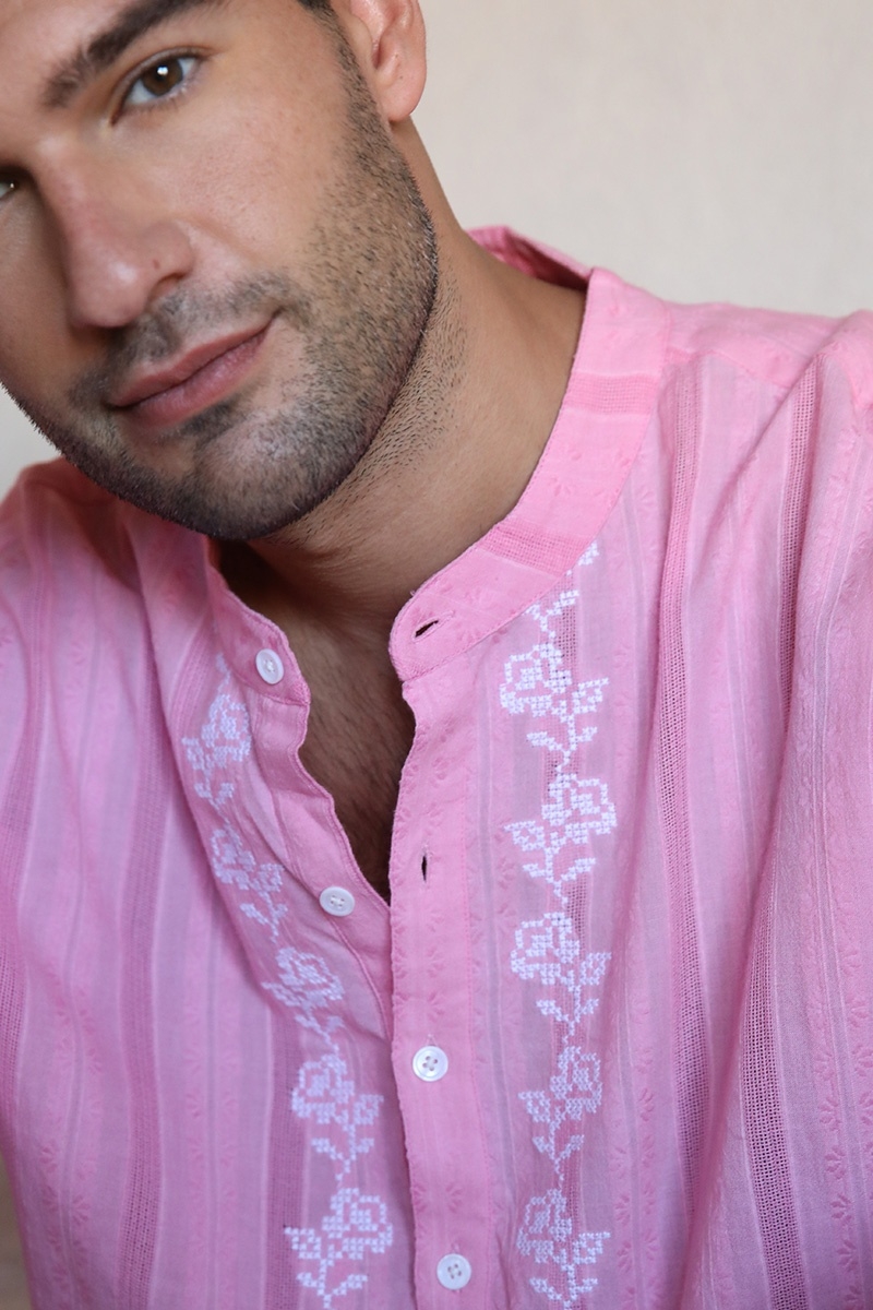Shirt Jerico – pink with white embroidered details – long sleeves – Shay collection – Miss June Paris – 8