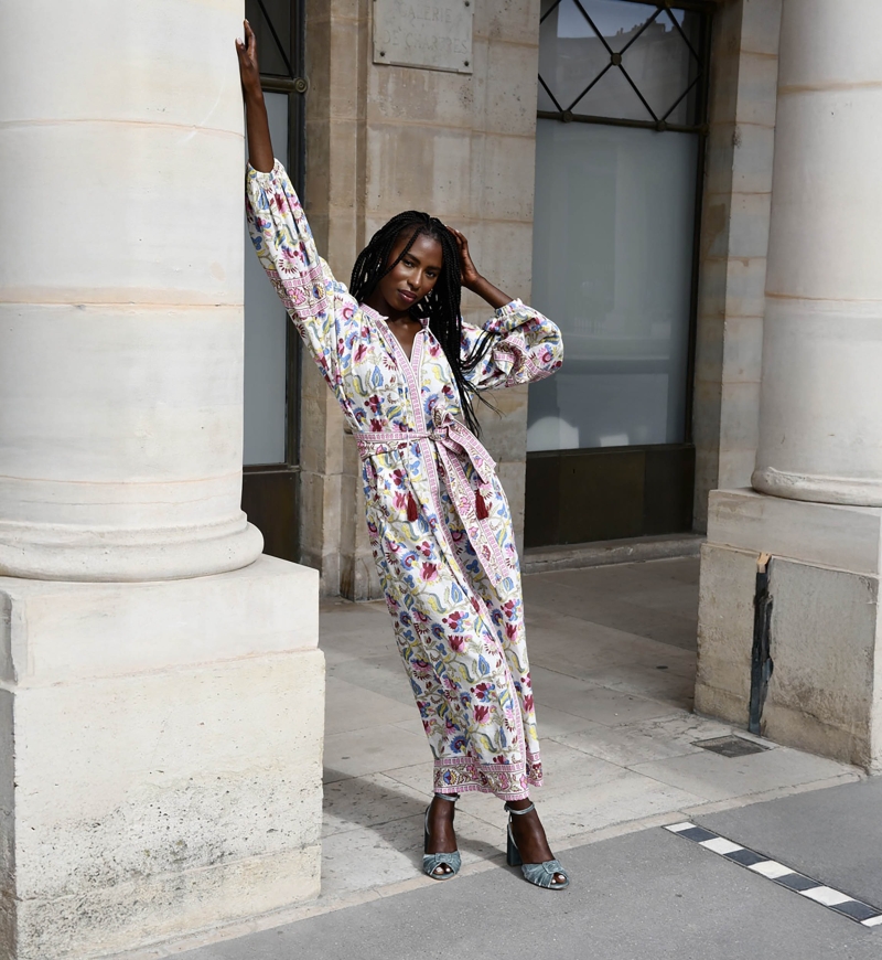 Robe Longue Adriana : multicouleur - imprimé fleuri - manches longues - ceinture assortie - Miss June Paris - 4