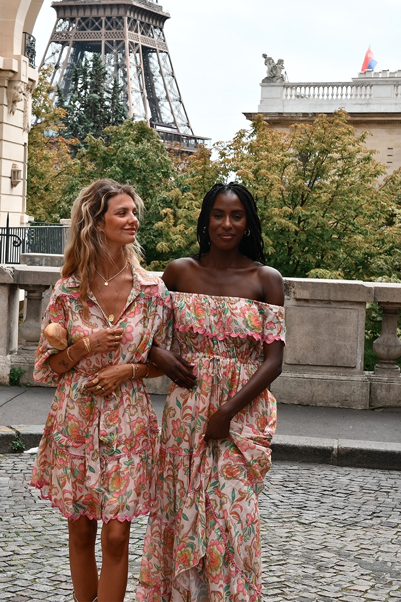 Karina long dress - vibrant colors - floral print - off shoulders - Miss June Paris - 4