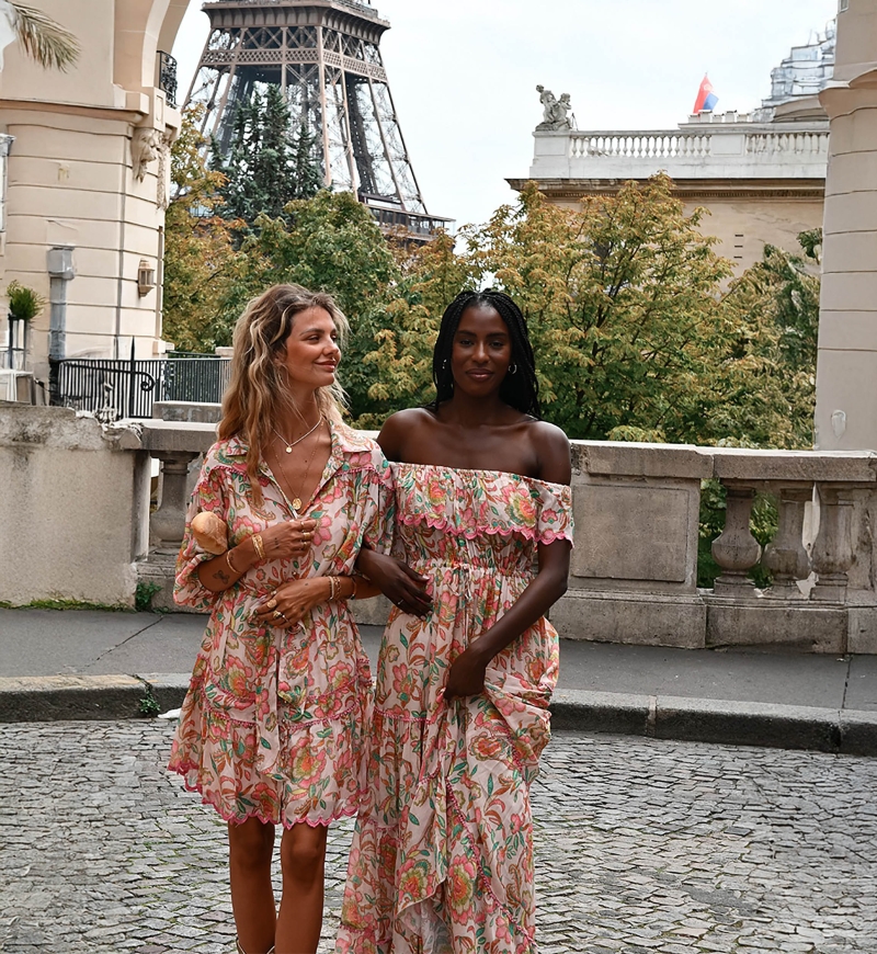 Robe longue Karina - couleurs vives - imprimé fleuri - épaules dénudées - Miss June Paris - 4