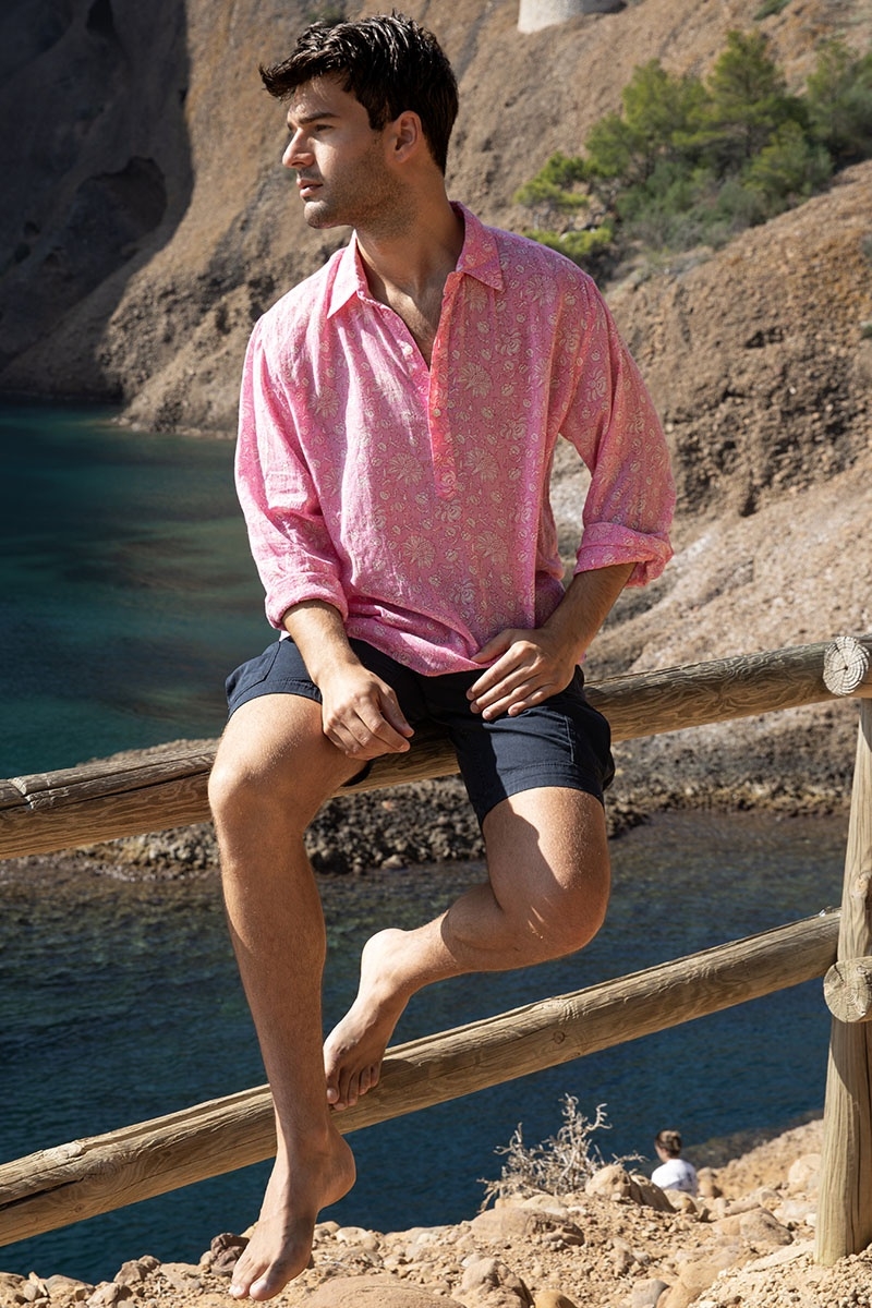 Shirt Florencia – pink – delicate white print – long sleeves – lightweight fabric – Shay collection – Miss June Paris – 1