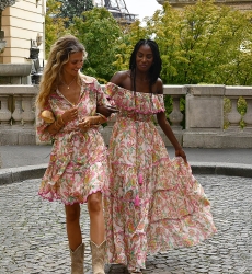 Robe longue Karina - couleurs vives - imprimé fleuri - épaules dénudées - Miss June Paris - 5