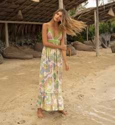 Robe Longue Hortensia: multicouleur - motif floral - haut en crochet - bretelles fines - Miss June Paris - 3