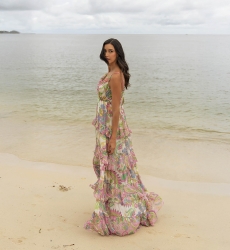 Robe Longue Ingrid: multicouleur - imprimé fleuri - bretelles - taille unique M/L - volants fluids - Miss June Paris - 2