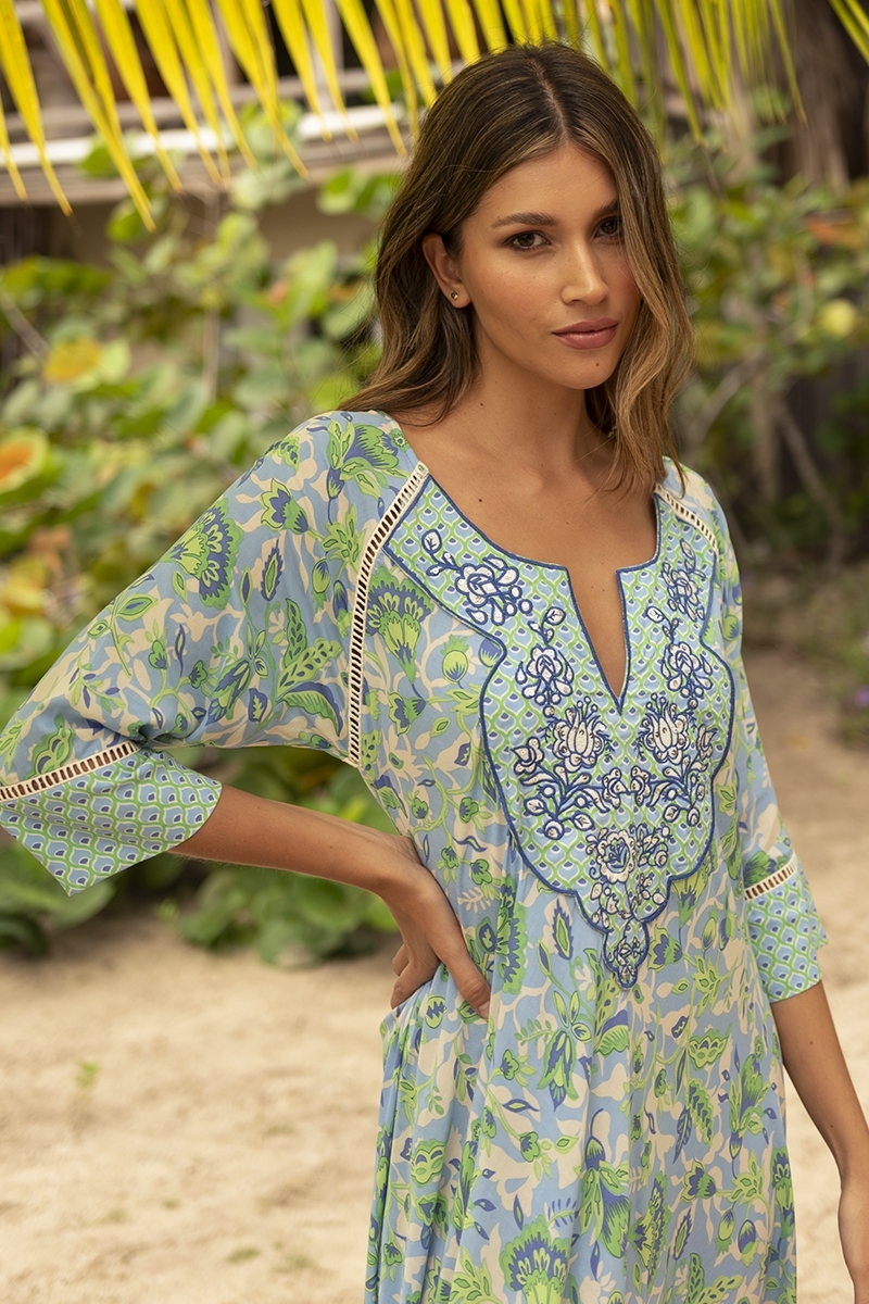 Robe longue Mariana - vert/bleu- imprimé floral - Miss June Paris - 2