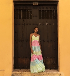 Vestido largo Sandra - bohemio multicolor - vestido sin tirantes - Miss June Paris - 4