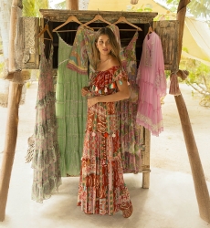 Liliana long dress - multicolor - bare shoulders - delicate ruffles - Miss June Paris - 2