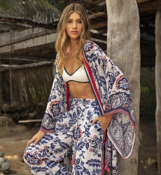 Rocio pants - women's fluid pants - white - red and blue floral prints - Miss June Paris - 2