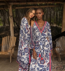 Viviana long dress - white - red and blue floral motifs - matching belt - Miss June Paris - 3