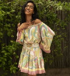 Gina short dress - pastel prints - embroidery adorned with shiny mirrors - Miss June Paris - 2