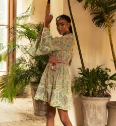 Helena short dress - pink and green - delicate floral print - embroidered details - Miss June Paris - 3