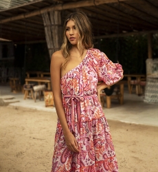Belle long dress - boho chic style - paisley print - asymmetrical cut - one shoulder - Miss June Paris - 2