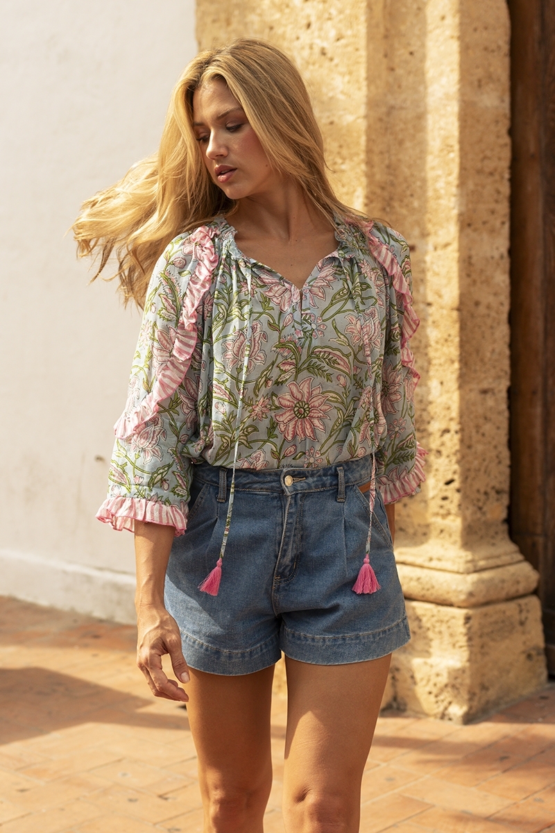 Guiliana blouse - light blue women's blouse - long sleeves - Miss June Paris - 2