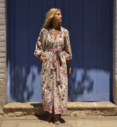 Robe Longue Adriana : multicouleur - imprimé fleuri - manches longues - ceinture assortie - Miss June Paris - 2