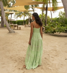 Robe longue Graciela - couleur verte -  imprimé fleuri - touches argentés subtils - Miss June Paris - 2