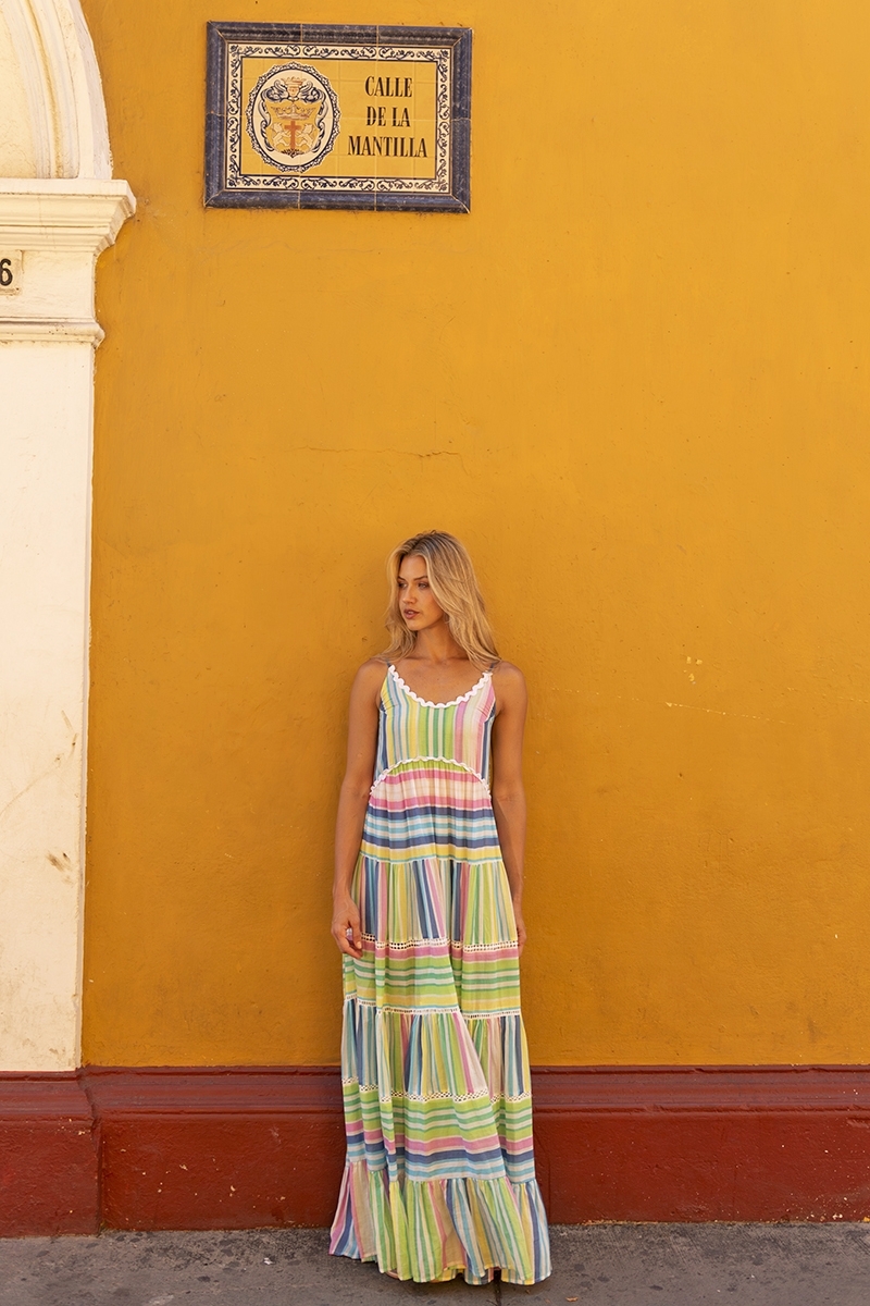 Vestido largo Patricia - pastel - estampado de rayas - vestido sin tirantes - Miss June Paris - 4