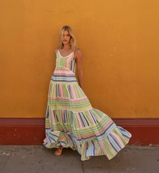Patricia long dress - pastel - stripes print - strapless dress - Miss June Paris - 2