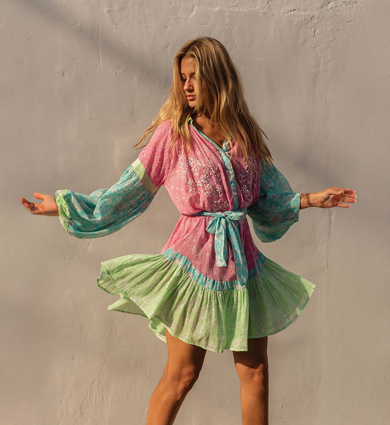 Robe courte Olga - imprimés fleuris - manches longues - multicouleur - Miss June Paris - 1