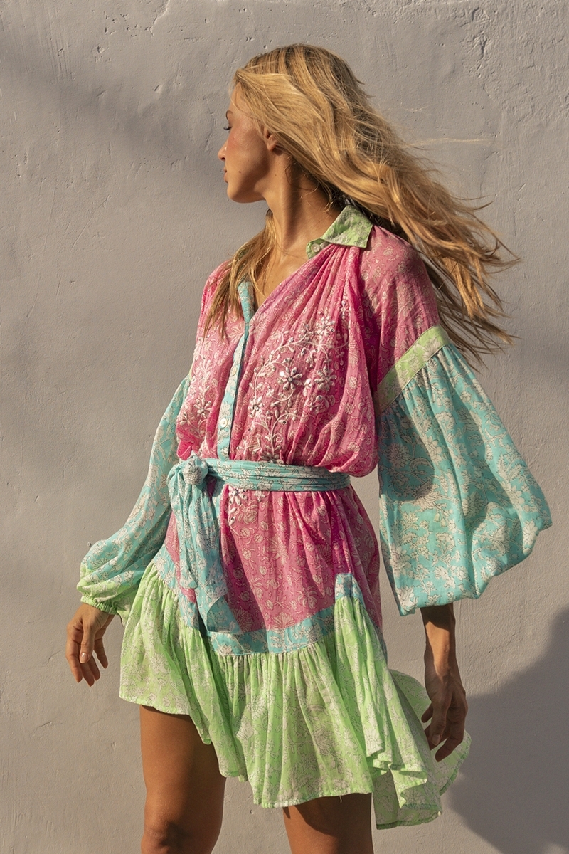 Robe courte Olga - imprimés fleuris - manches longues - multicouleur - Miss June Paris - 2