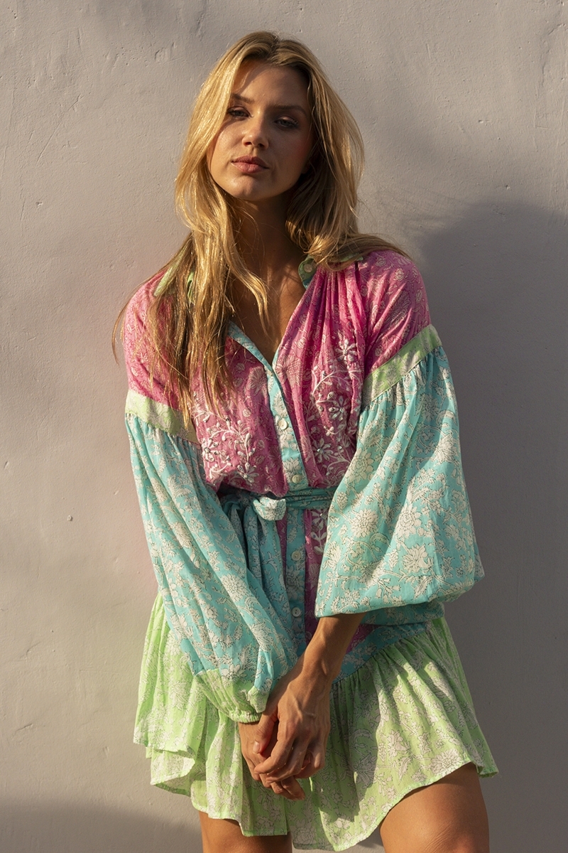 Robe courte Olga - imprimés fleuris - manches longues - multicouleur - Miss June Paris - 4