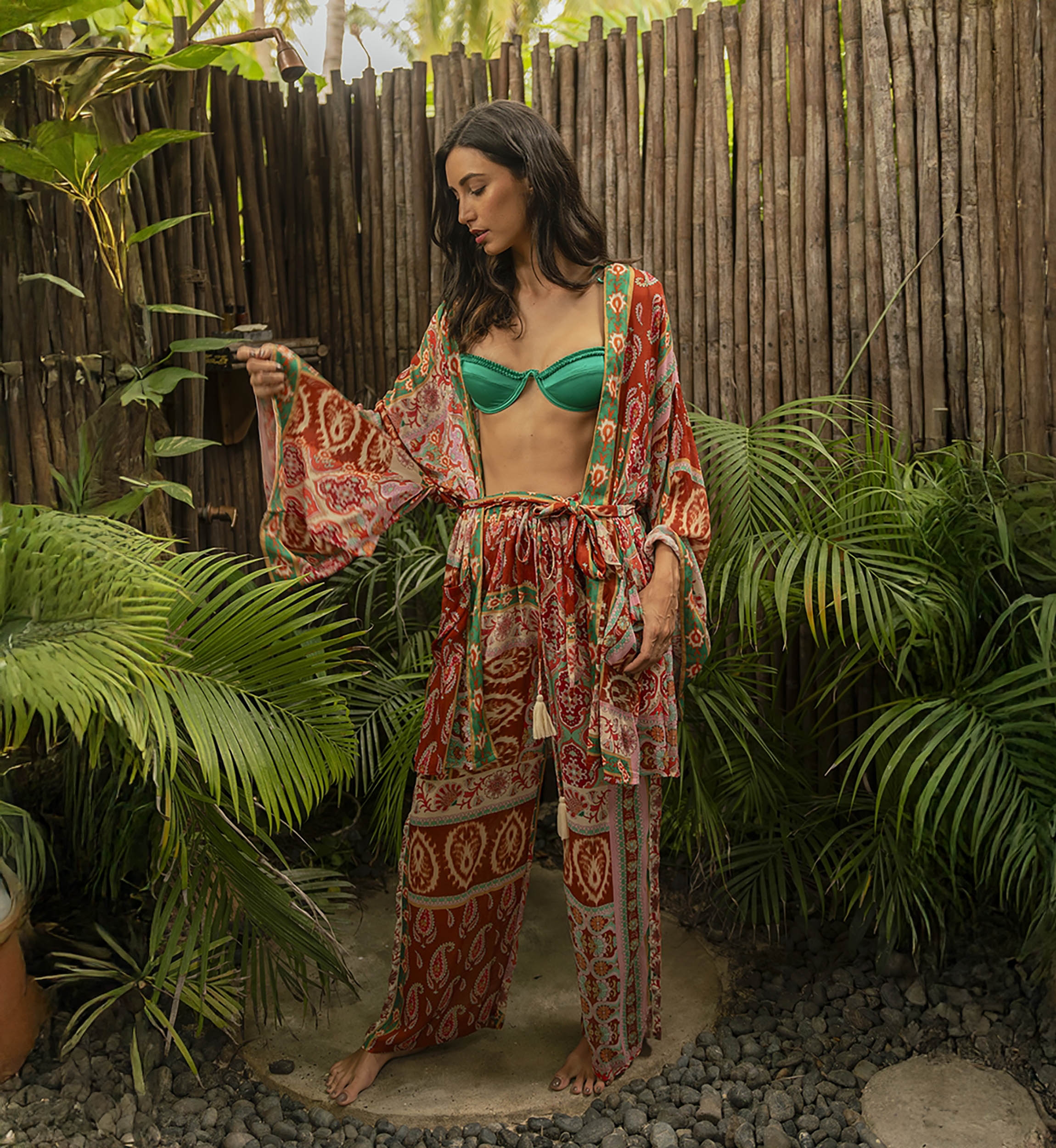 Kimono court Lulia - multicolor - paisley print - matching belt - Miss June Paris - 2