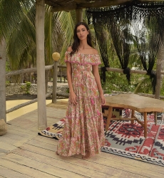 Robe longue Karina - couleurs vives - imprimé fleuri - épaules dénudées - Miss June Paris - 3