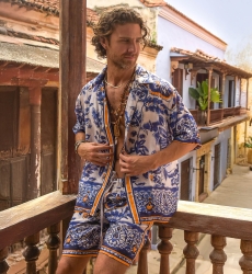 Chemise Manches Courtes Cartagena - bleue multicouleur - style nomade floral -  collection Shay - Miss June Paris - 3