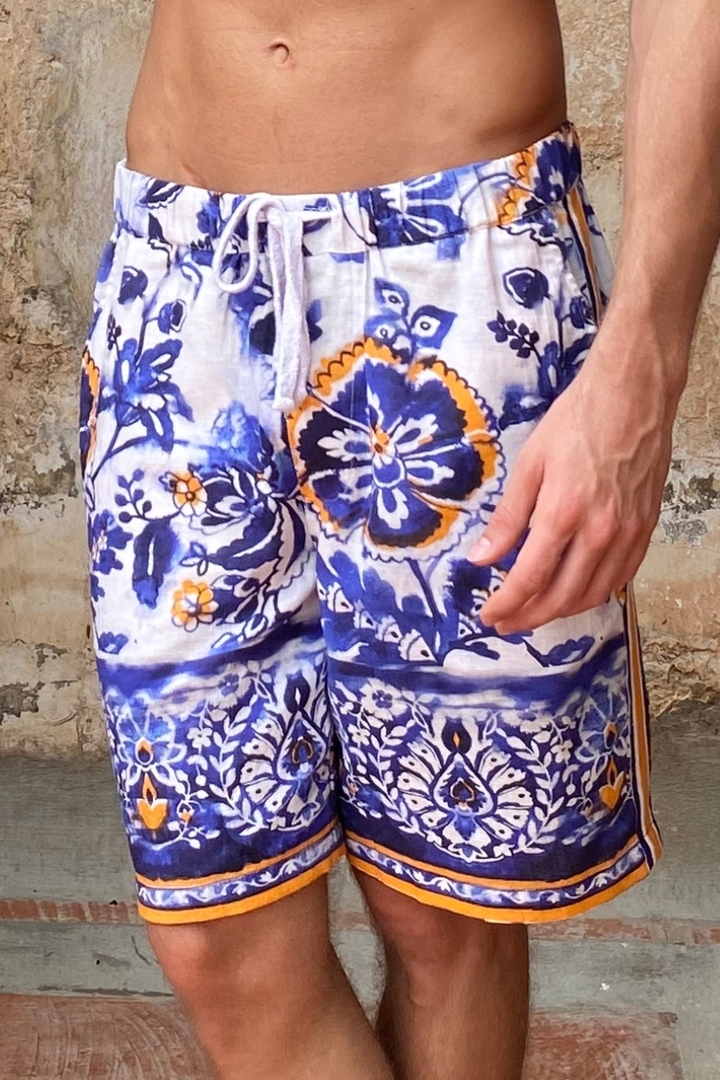 Short Bogota - bleue multicouleur - style nomade floral -  collection Shay - Miss June Paris - 2