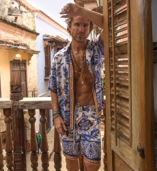 Short Bogota - bleue multicouleur - style nomade floral -  collection Shay - Miss June Paris - 3